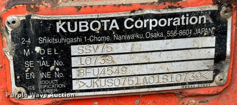 image for item MU9999 2016 Kubota SSV75 skid steer loader