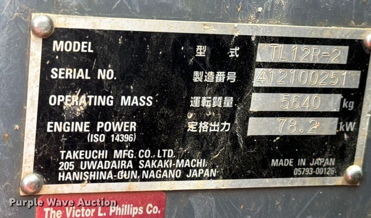 image for item MV9002 Takeuchi TL12R-2 tracked skid steer loader