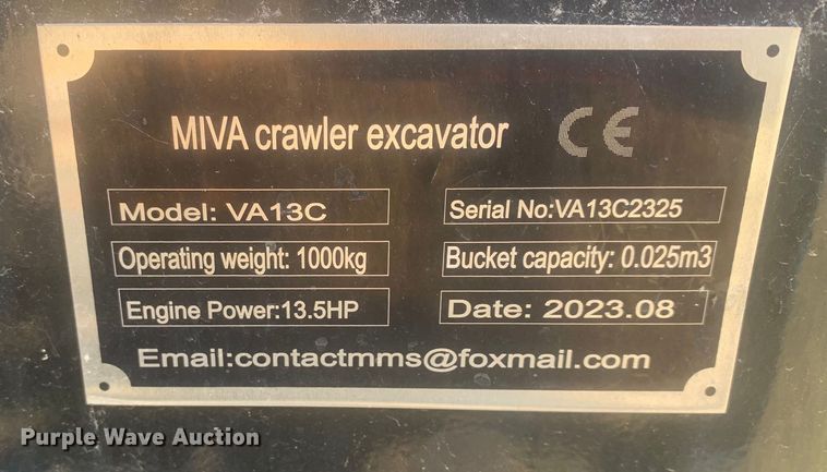 image for item DM7944 2023 Miva VA13C mini excavator