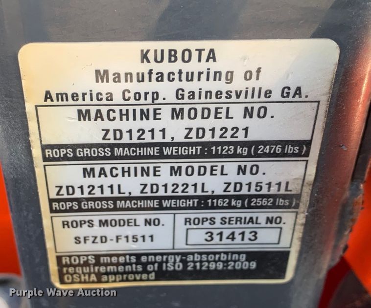 image for item DM7946 Kubota  ZD1511LF ZTR lawn mower