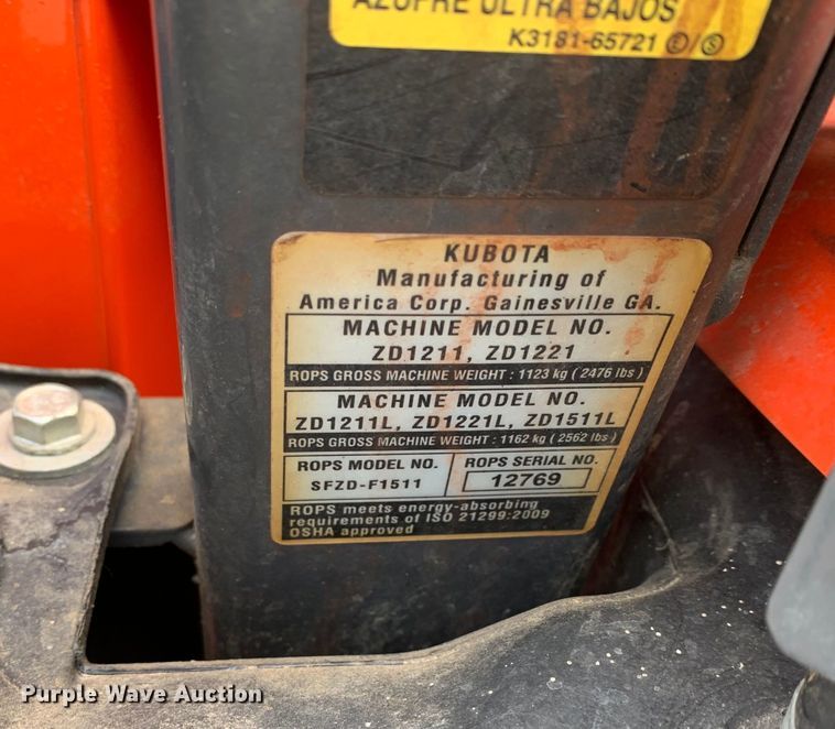 image for item DM7948 Kubota  ZD1511LF ZTR lawn mower