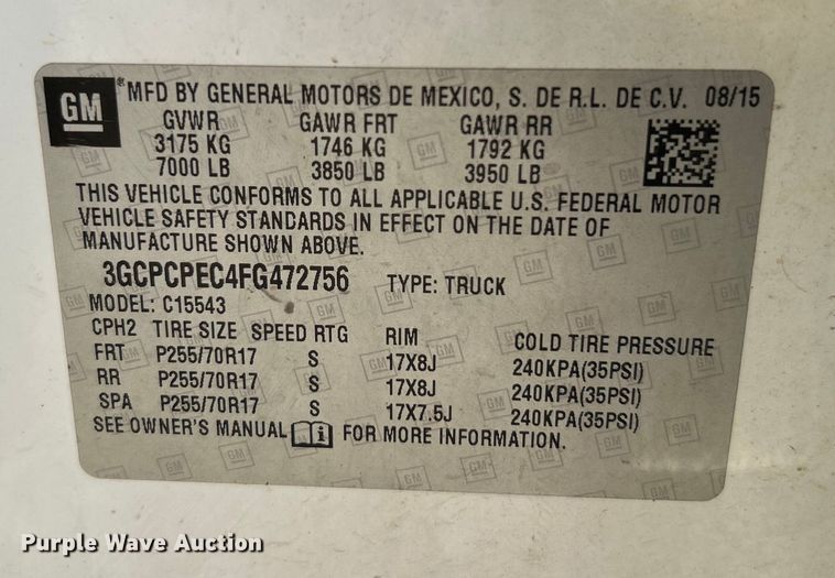 image for item DO6603 2015 Chevrolet  Silverado 1500 Crew Cab pickup truck