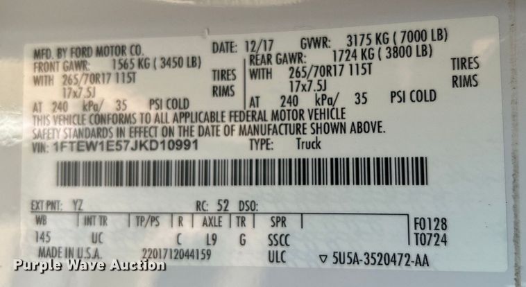 image for item DO6625 2018 Ford F150 XLT SuperCrew pickup truck