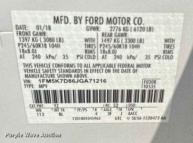 image for item DO6628 2018 Ford Explorer XLT SUV