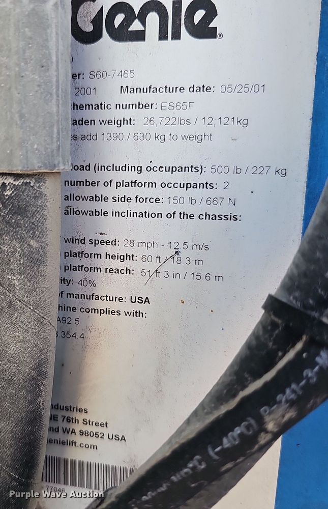 image for item DP6587 2001 Genie S60 boom lift