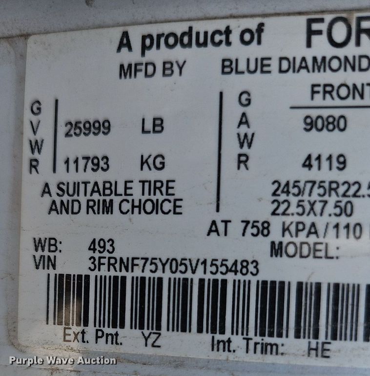 image for item DP6595 2005 Ford F750 Super Duty XL box truck