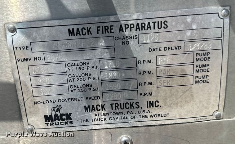 image for item DP8434 1983 Mack 600 MC600 pumper fire truck