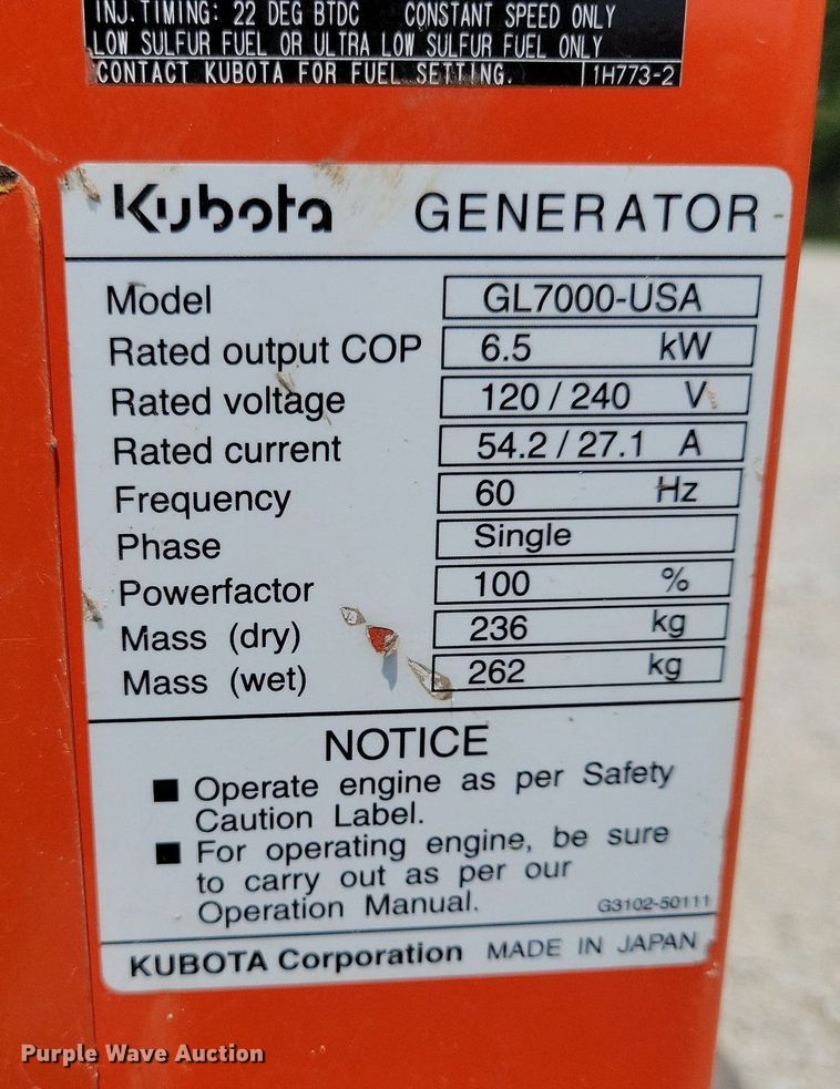 image for item DR4368 Kubota  Lowboy II GL7000 generator