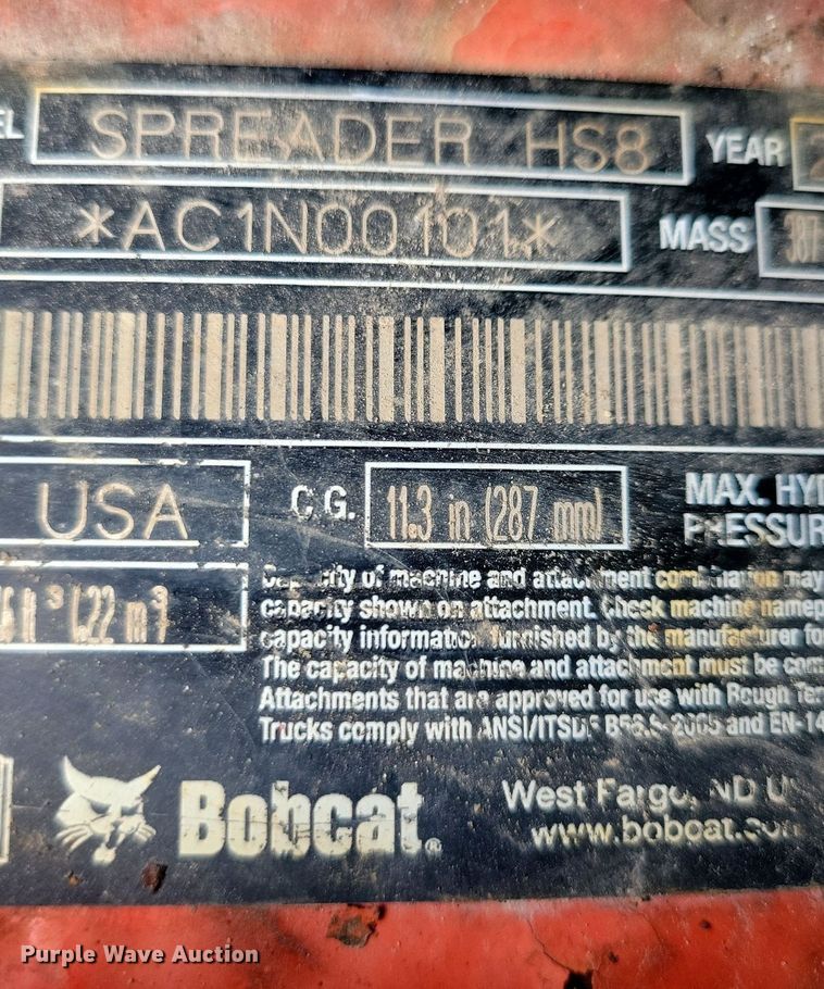 image for item DR4371 2008 Bobcat HS8 skid steer spreader