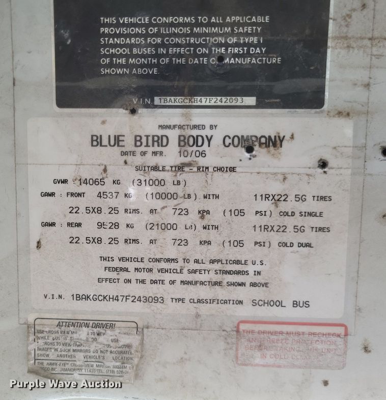 image for item DR4885 2007 Bluebird Vision school bus