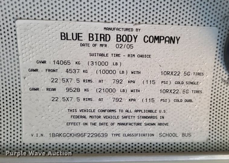 image for item DR4886 2006 Bluebird school bus