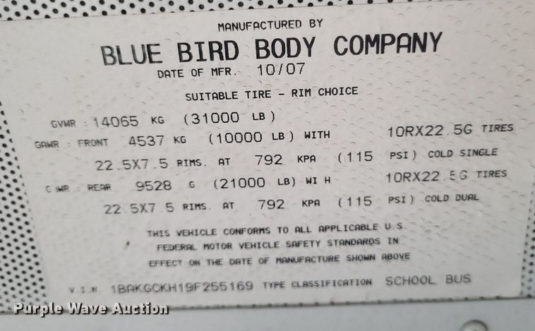 image for item DR4889 2009 Bluebird  Vision school bus