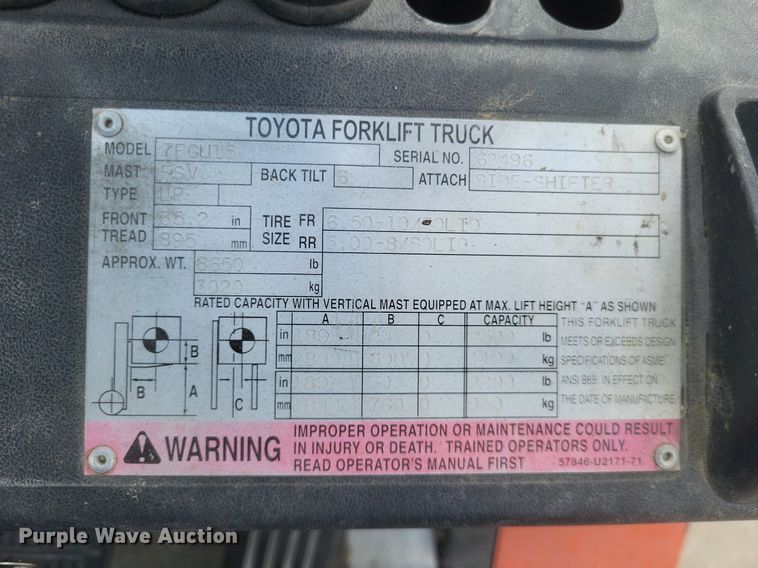 image for item DR4891 Toyota  7FGU15 forklift