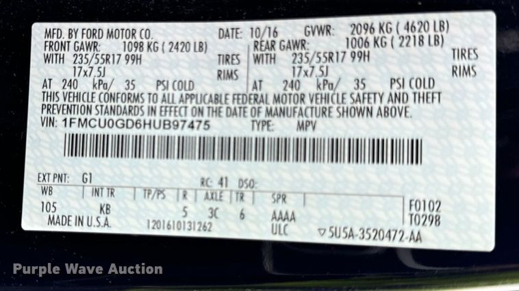 image for item DV5810 2017 Ford  Escape SE SUV