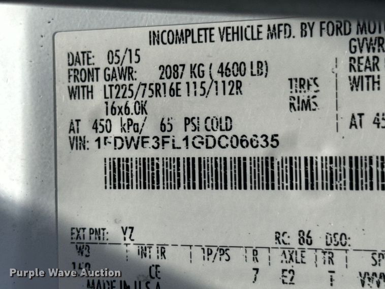 image for item DX1008 2016 Ford ECONOLINE box truck