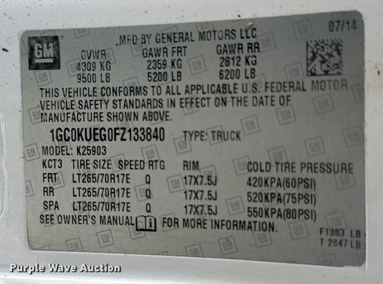 image for item DX1009 2015 Chevrolet Silverado 2500HD pickup truck