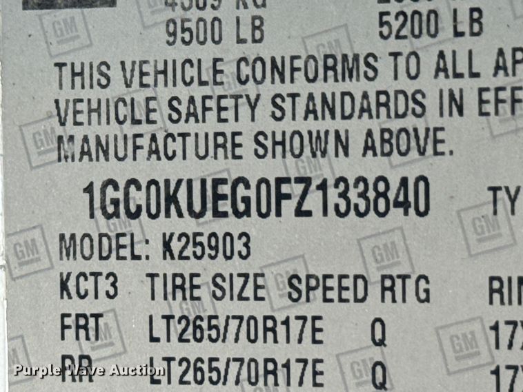 image for item DX1009 2015 Chevrolet Silverado 2500HD pickup truck