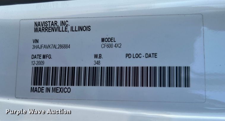 image for item EG0814 2010 International CF600 box truck