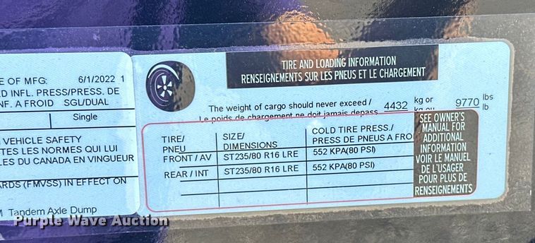 image for item EG0846 2022 Load Trail  Tandem Axle  dump trailer