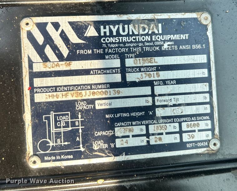 image for item EG0873 2017 Hyundai 50DA-9F forklift