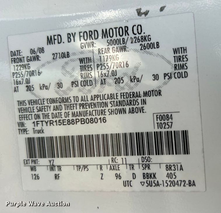 image for item EG0878 2008 Ford Ranger SuperCab pickup truck