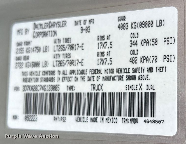 image for item EG1536 2004 Dodge Ram 2500 Quad Cab pickup truck