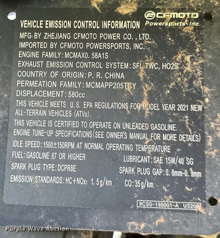 image for item EJ4441 2021 Zhejiang CF Moto CForce 600 Touring  ATV