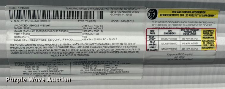 image for item EJ4443 2022 Keystone  Springdale SG202RD22  camper