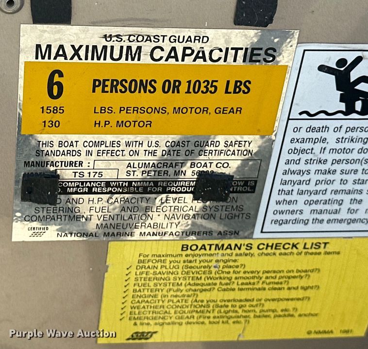 image for item EJ4444 1999 Alumacraft  TS175 boat