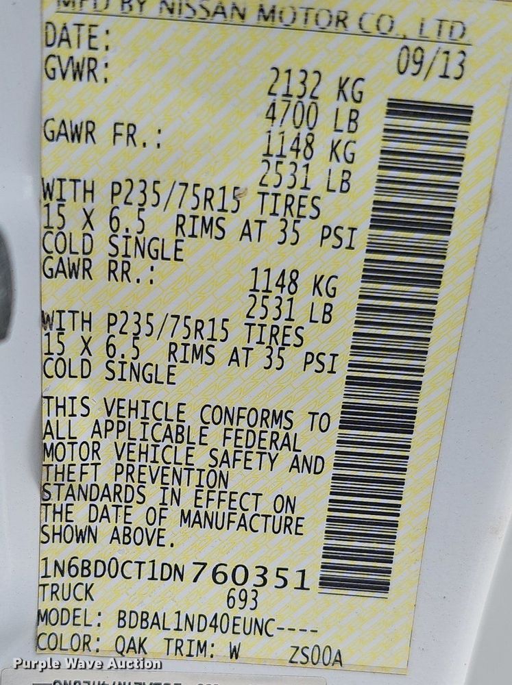 image for item EJ5764 2013 Nissan  Frontier  King Cab pickup truck