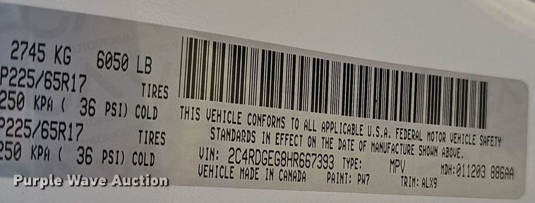 image for item EJ5774 2017 Dodge Grand Caravan van