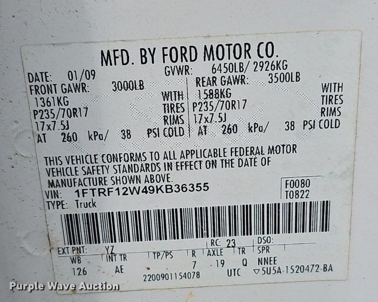 image for item EJ5793 2009 Ford F15 pickup truck