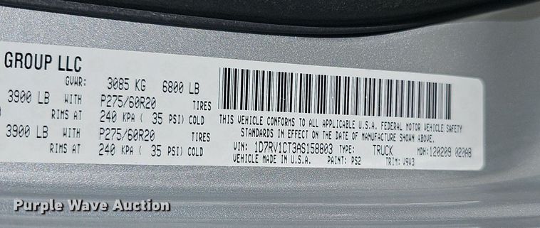 image for item EJ5813 2010 Dodge Ram 1500 Crew Cab pickup truck