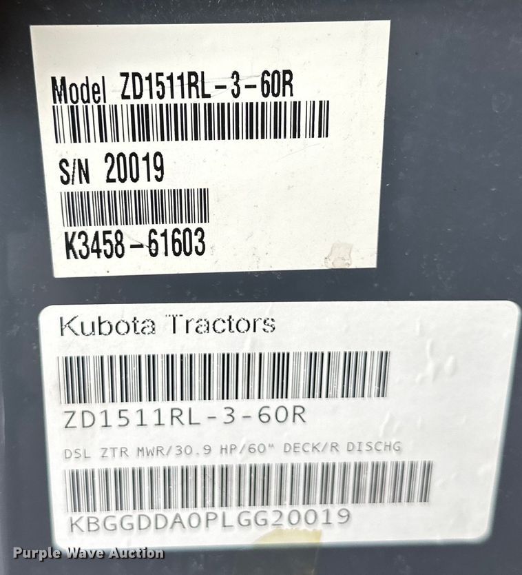 image for item EJ6386 Kubota  ZD 1511RL ZTR lawn mower