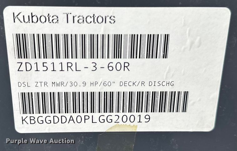 image for item EJ6386 Kubota  ZD 1511RL ZTR lawn mower