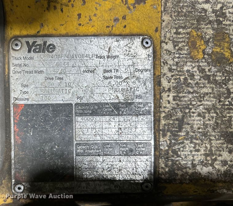image for item EJ6418 1993 Yale  GLP040AFNUAV084LP5 forklift