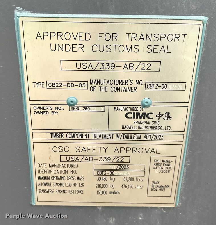 image for item EJ6424 2023 CIMC CB22-DD-05 shipping container 