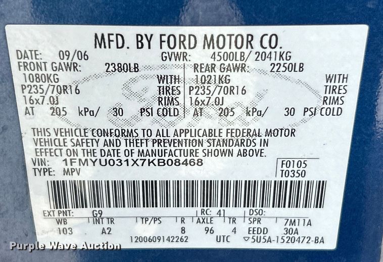 image for item EK4919 2007 Ford Escape XLT SUV