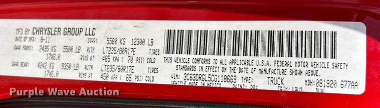 image for item EK4920 2012 Dodge  Ram 3500HD Crew Cab utility bed pickup truck