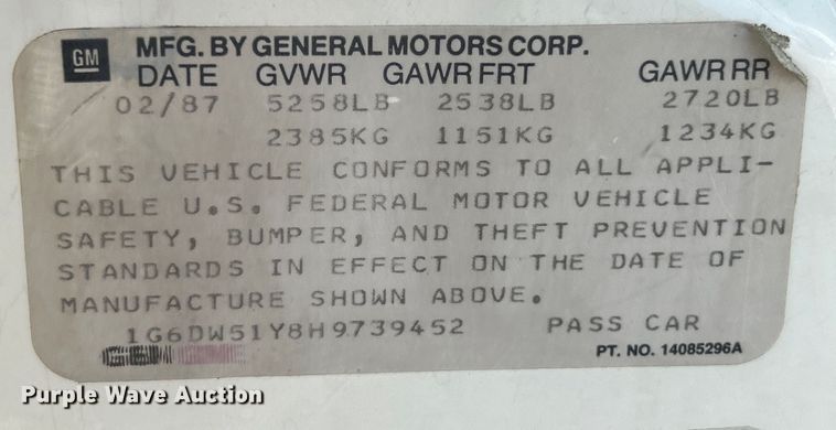 image for item EK5003 1987 Cadillac  Brougham 