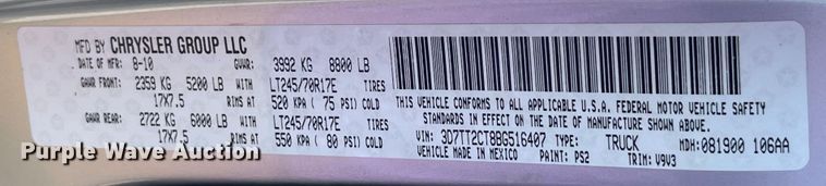 image for item EK8807 2011 Dodge Ram 2500 Crew Cab pickup truck