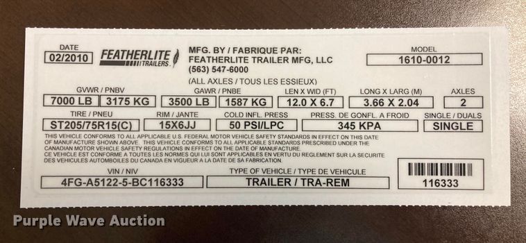 image for item EK8811 2011 Featherlite  1610-0012 enclosed cargo trailer