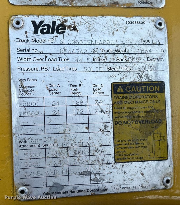 image for item EK8848 Yale C060TENUAE083 forklift