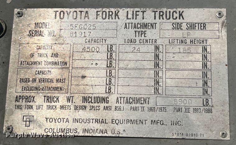 image for item EK8853 Toyota  5FGC25 forklift
