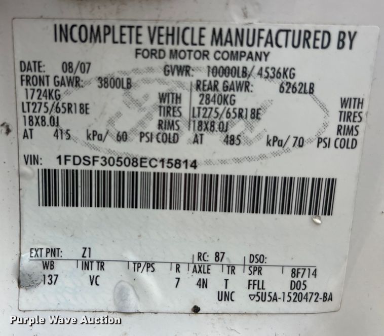 image for item EK8876 2008 Ford F350 Super Duty XL utility bed pickup truck