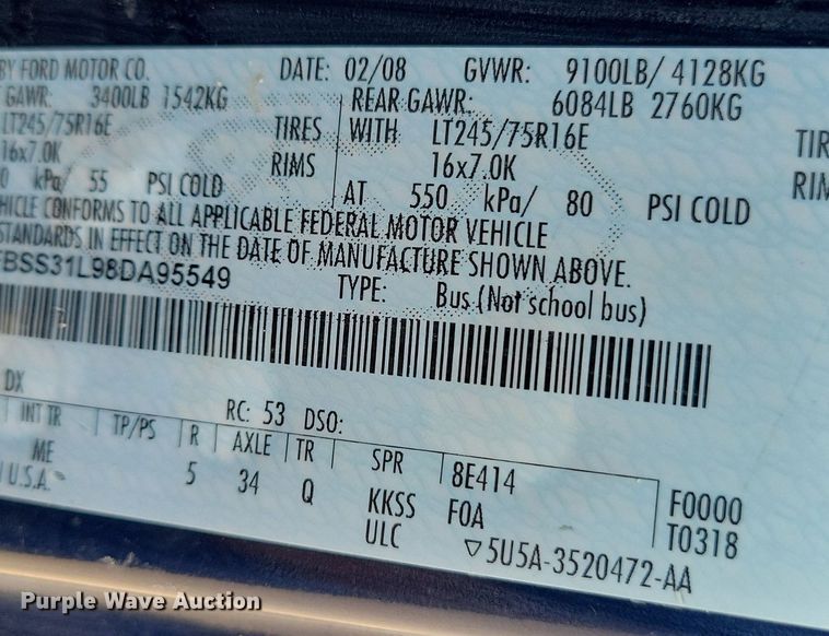 image for item KA9896 2008 Ford Econoline E350 Super Duty van