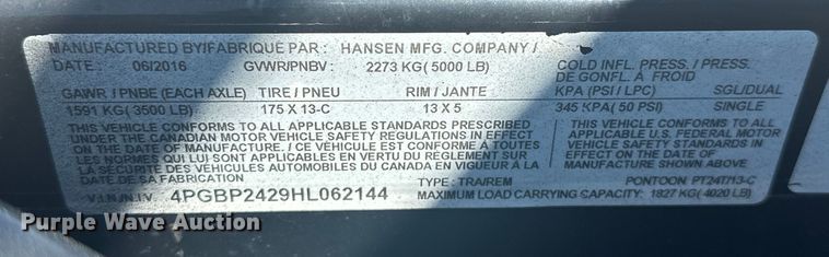 image for item KW9142 1993 Voyager   VLF- Super 24 pontoon boat