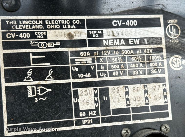 image for item LF9838 Lincoln Electric  CV400 welder