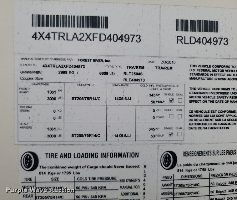 image for item NZ9825 2015 Forest River Lockwood 2504S camper