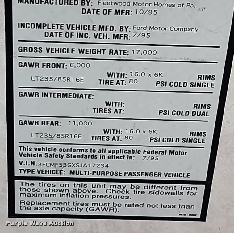 image for item OD9588 1995 American Dream Ford35 Bounder RV